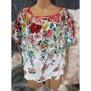 New Anthropologie Floral Dolman Sleeve Crop Blouse Top Small Tassels Size S